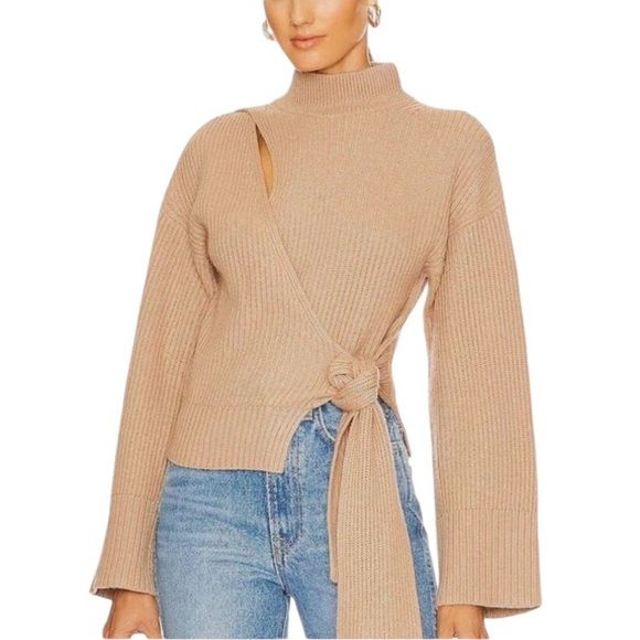NWT JONATHAN SIMKHAI Amaris Wrap Sweater in Camel - Size Small - Picture 1 of 13